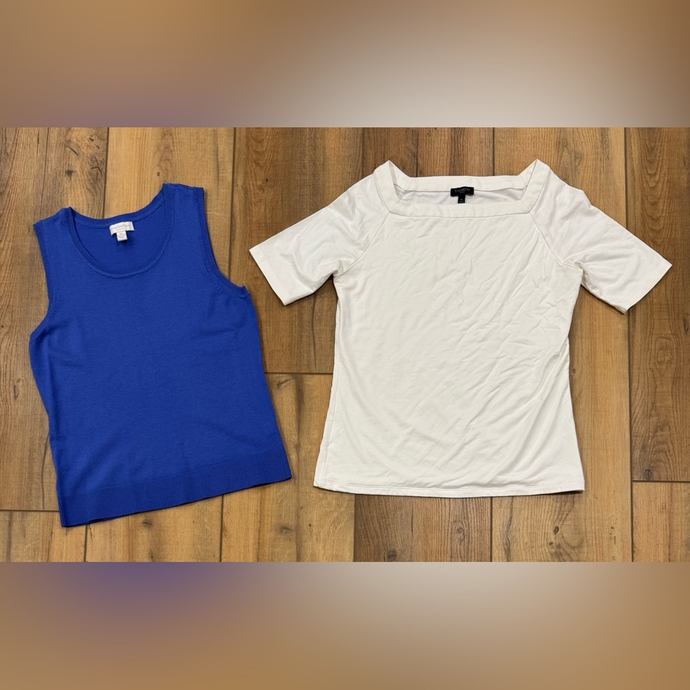 Talbots White Tee and Blue Sleeveless Charter Club Tank Set Size Petite Small